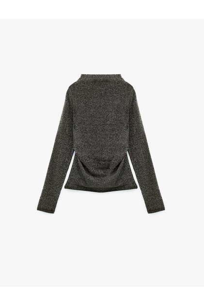 Silvery Regular Fit Long Sleeve High Neck Knit Sweater