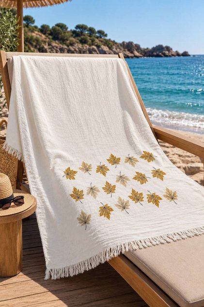 100% Cotton Printed Muslin Peştemal (Yellow Leaf)