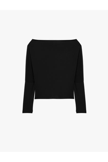 Drapeli Asymmetric Boat Neck Long Sleeve T-Shirt
