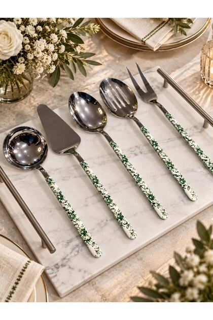 5 Piece Sauce Ladle Serving Set Floral Green