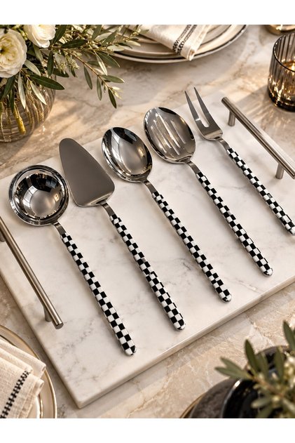 5 Piece Sauce Ladle Serving Set Checkered Pattern