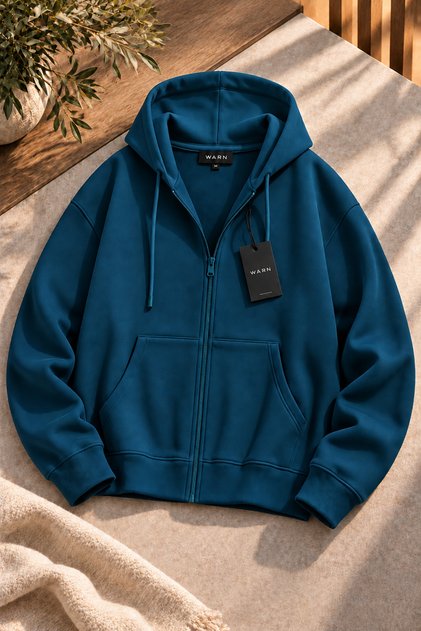 Unisex Hooded Zippered Pocket Three-Thread Combed Cotton Oversize Cardigan Sweatshirt with Zipper
