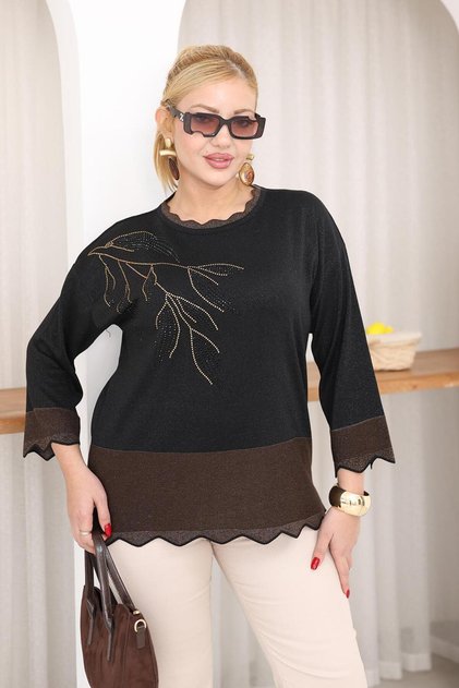 Taş Detaylı Simli Bluz