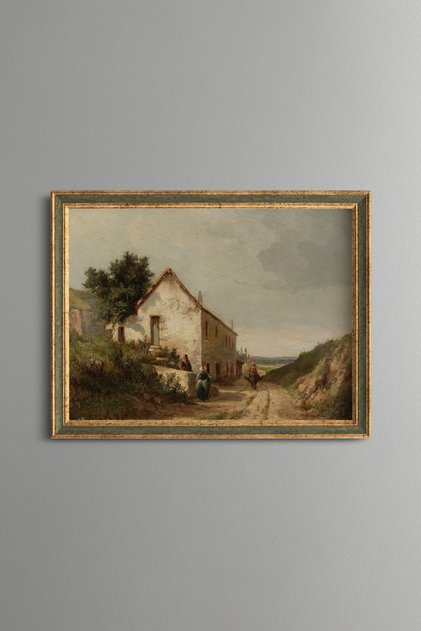 Stone Village Houses on the Countryside Road - Vintage Patterned Painting - Fine Model