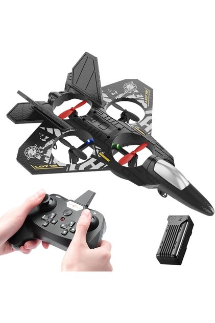 SKY-TOUCH Foam RC Plane Drone for Kids Adults, 2.4GHz Remote Control Fighter Jet Airplane with LED L