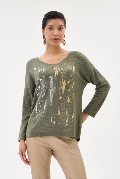 Blue Italian Glittery Foil Low Sleeve Blouse 38 - 42 Size