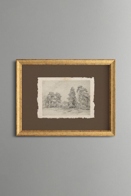 Landscape Sketch with Trees on a Brown Background - Vintage Patterned Painting - Fine Model