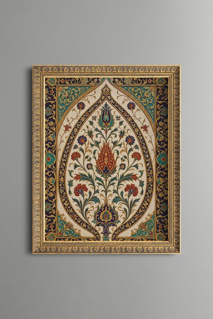 Arched Patterned Tulip and Flower Motifs - Vintage Patterned Painting - Thin Model