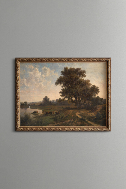 Country Life in the Shadow of the Great Tree - Vintage Patterned Painting - Fine Model
