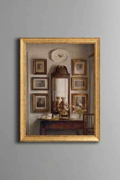 Antique Console under Wall Paintings - Vintage Patterned Painting - Slim Model