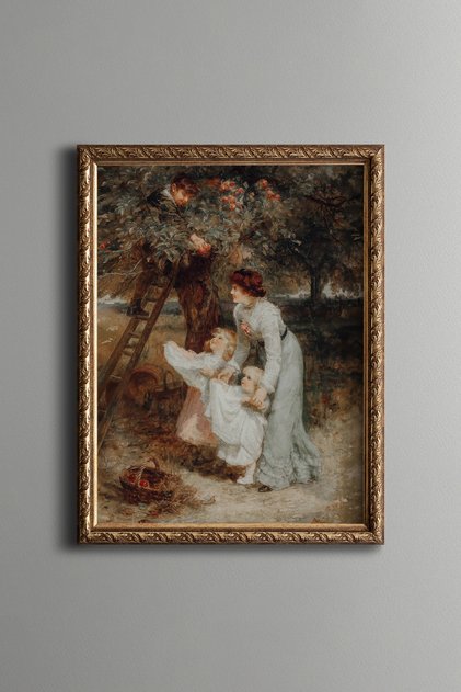 Mother and Children in the Flower Garden - Vintage Patterned Painting - Fine Model