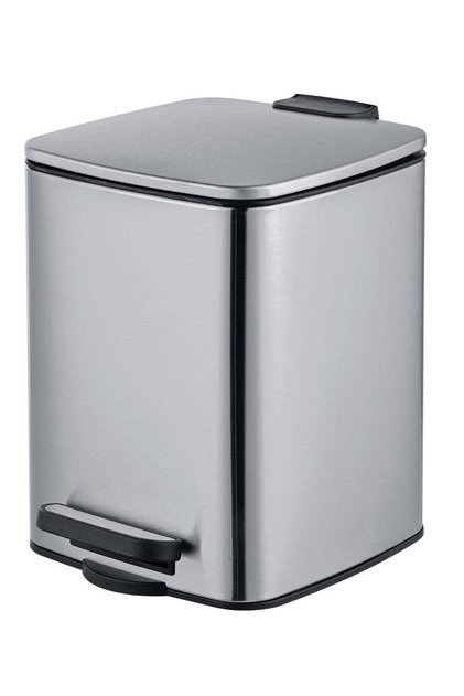 6 L Stainless Steel Squared Trash Can with Soft Close Lid and Inner Bucket-Resistant Surface for Kitchen, Bathroom, Silver, 23.5 x 19.5 x 25.5 cm
