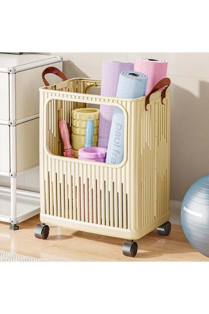 Large Plastic Foldable Laundry Basket with Handle, Durable Ventilated Hamper for Bedroom Clothes, 35.6 x 26 x 46.8 cm, Cream