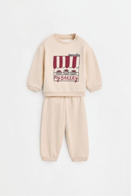 KIZ ÇOCUK & BEBEK Baskılı sweatshirt ve şardonlu pantolon takımı