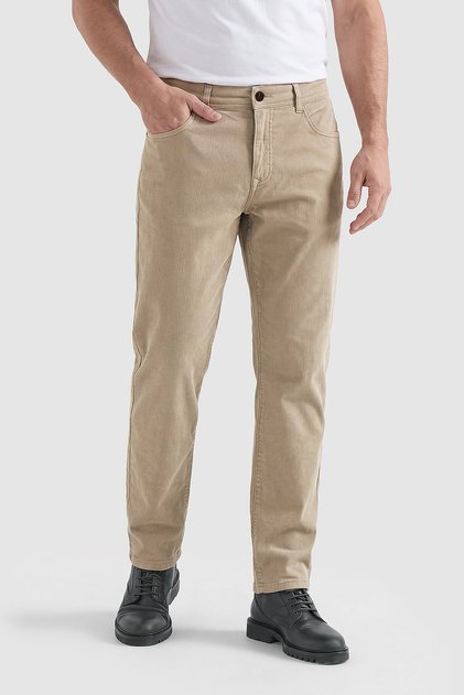 Beige Slim Corduroy Men's Trousers