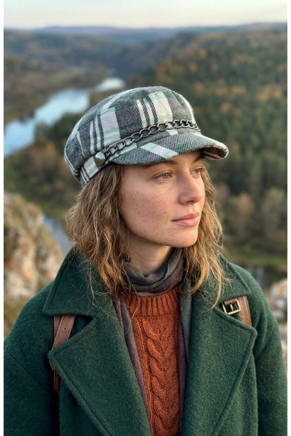 Winter Women's Hat with Visor, Cashmere Fabric