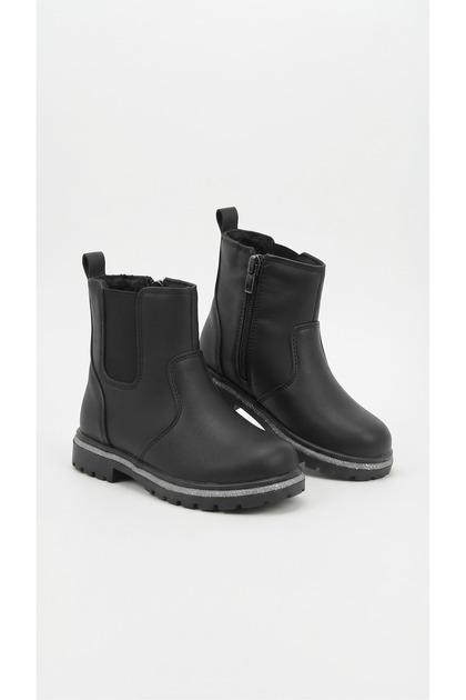 Girls' Black Colorful Zippered Stylish Boots with Anti-Slip Soles