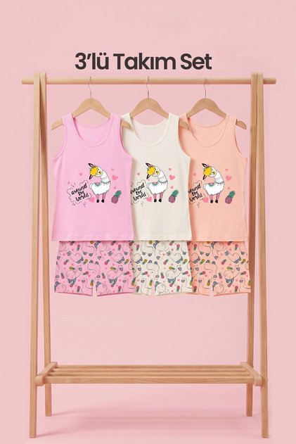 Girl's 3-Piece Cotton Athlete Boxer Set Colorful Premium Daily Use (8516-3)