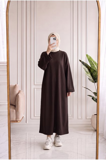 Nevhan Stitched Tie Dress-Ma3666 Brown