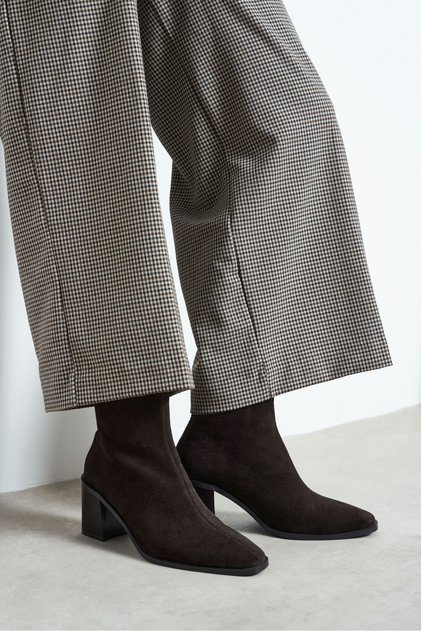 Casey Bitter Brown Suede Leather Back Zipper Thick Heel Women's Boots