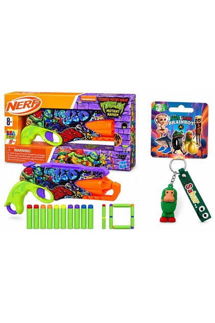 Set de blastere Țestoasele Ninja Adolescente Mutante cu 10 proiectile din spumă și 1 breloc, Multicolor, 8+ ani