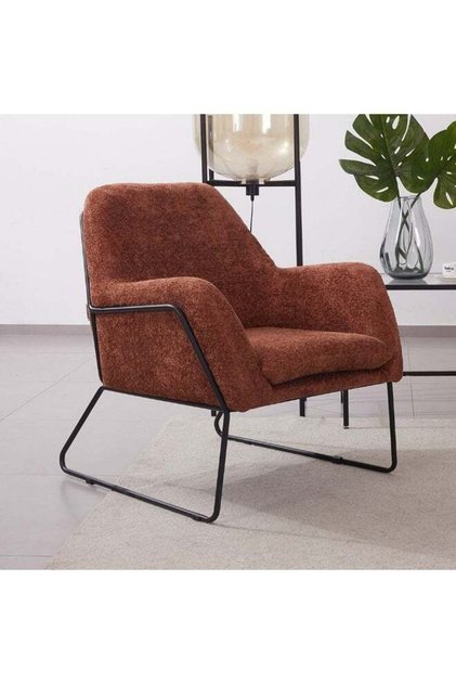 Akira 1 Seater Fabric Accent Chair | Armchair | Modern Design Single Seater Accent Chair | Comfortable Living Room Furniture L 76 xW 85 xH 87 cm - Rust