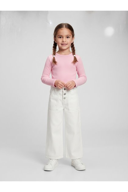 Girl's White Jean Pants with Buttoned Pockets 3/8 Years