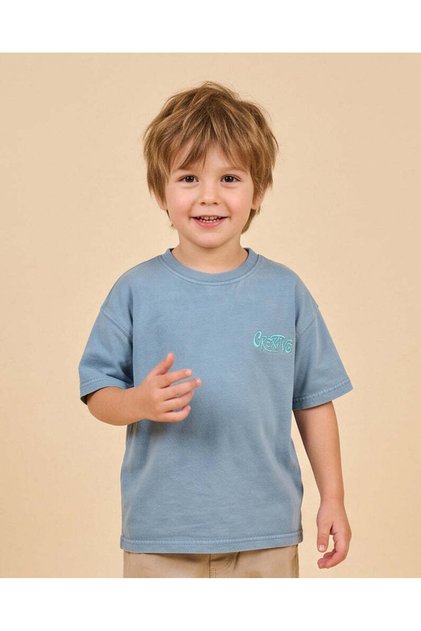 Boys Blue Acid Wash Oversized Printed T-Shirt