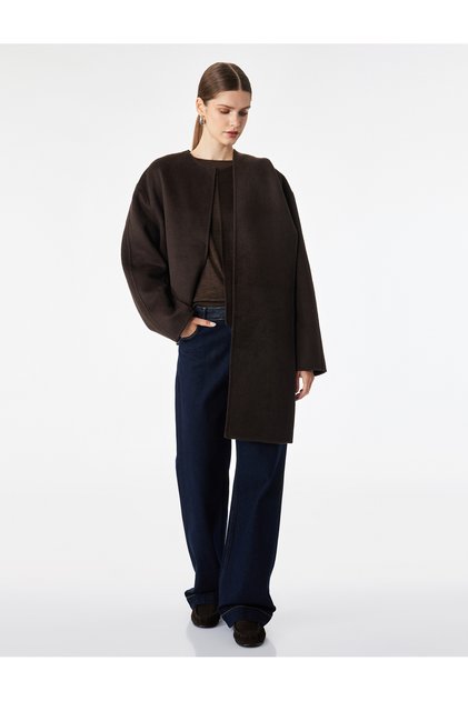 Long Sleeve Wool Blend Oversized Cashmere Coat with Scarf