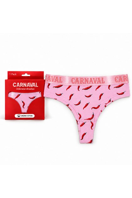 Hot Pepper Patterned Women's Brazilian Panties Cotton Lycra Pink