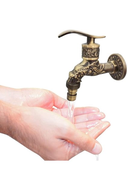 ® Retro Wall Mount Bathroom Faucet, Antique Brass Wash Basin Tap Outdoor Garden Single Cold W