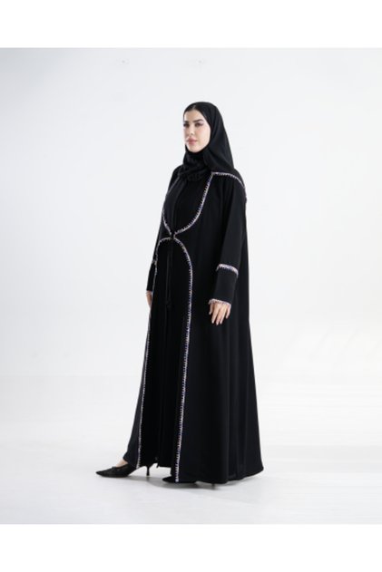 Abya Elyol Abaya with Royal Crepe Fabric Embellished with Soft Purple Embellishments