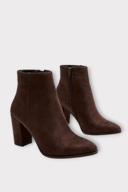 Women's Thick Heeled Side Zipper Boots Brown - Black