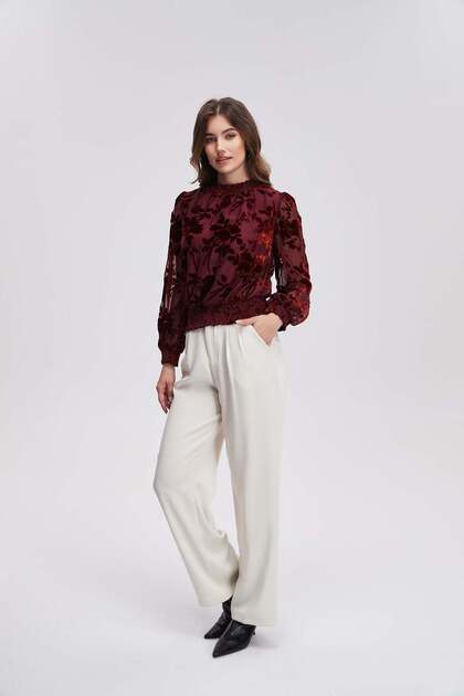 Floral Long-Sleeved Waist-Length Top