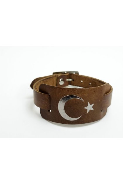 Moon Star Silver Gilt Printed Genuine Leather Bracelet, 2.5 cm Wide