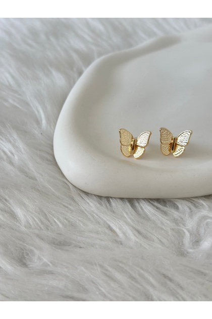 Minimal Kelebek Gold Küpe