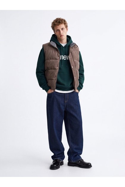 Regular Fit Letter Print Hooded Green Sweatshirt