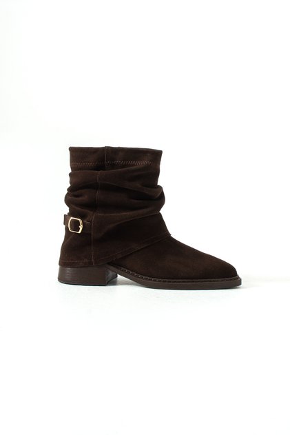 Romy Genuine Leather Suede Pleated Detailed Casual Women's Boots
