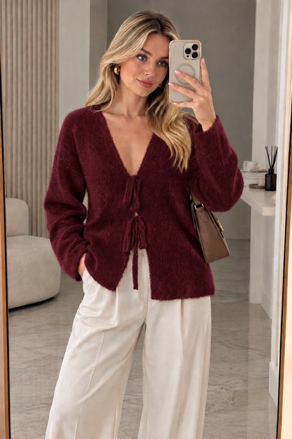Women's Lace-Up Soft Textured Knitwear Cardigan