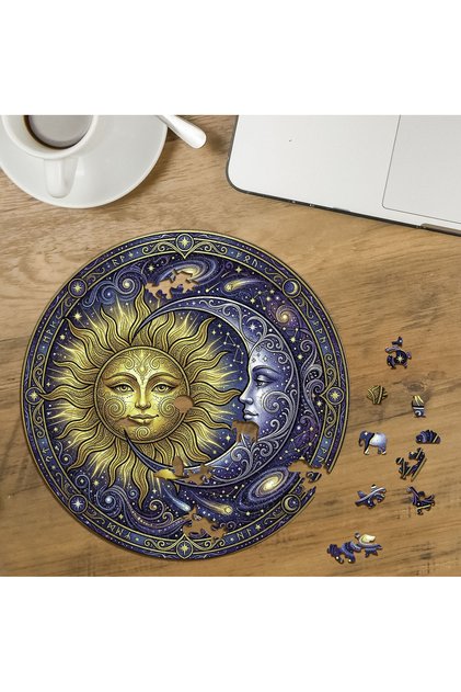 Sun and Moon Design Special Cut Round 272 Piece Wooden Puzzle Mpda593