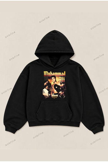 Muhammad Ali Comfortable Fit Oversize Unisex Hoodie 100% Cotton 3 Thread Count Hooded Sweatshirt