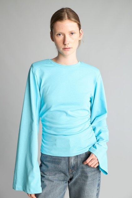 Slim Fit Crew Neck Gathered Detailed Spanish Sleeve Basic T-Shirt I9651Ax26Wn