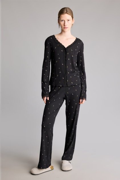 Floral Lace Detailed Regular Fit Long Sleeve Pajama Set I7256Ax26Au