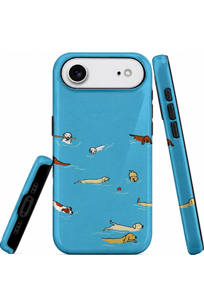 iPhone 17 Air Compatible - Floating Dogs, Double Layer Cover, Glossy Surface Protective Case