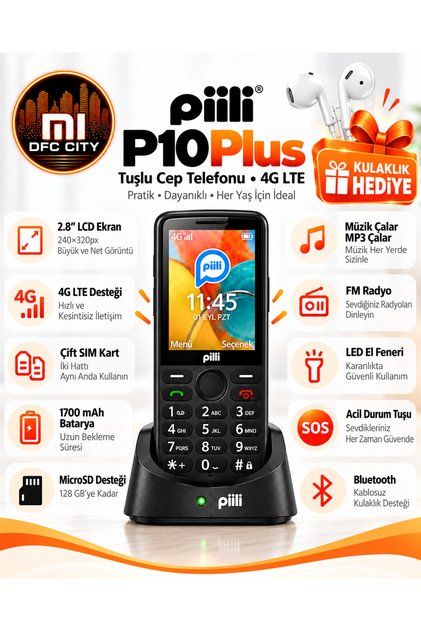 P10 Plus Tuşlu Telefon Resmi Distribütör Garantili Şarj Standlı SOS Tuşlu 4G LTE