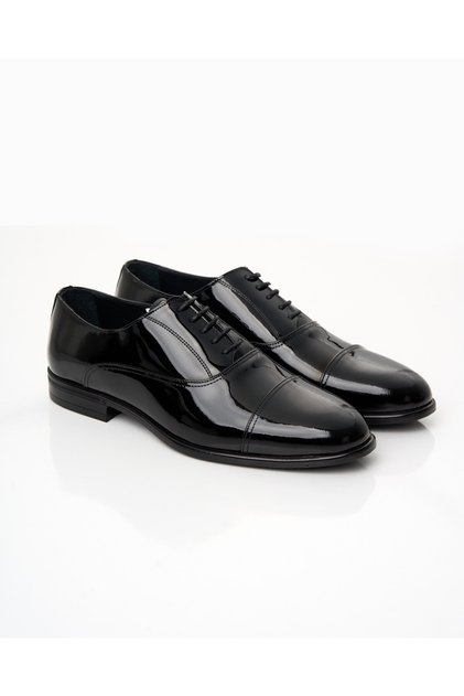 Italian Style Patent Leather Lace-Up Men's Shoes Black T15293-01