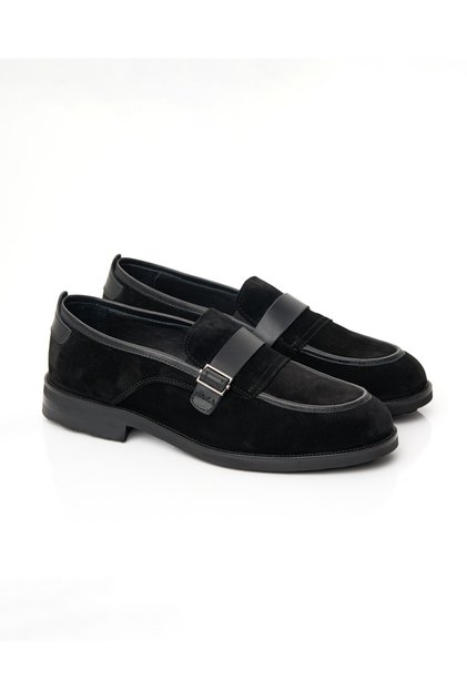 Italian Style Internal and External Natural Antique Leather Suede Buckle Men's Shoes Black T15210-01