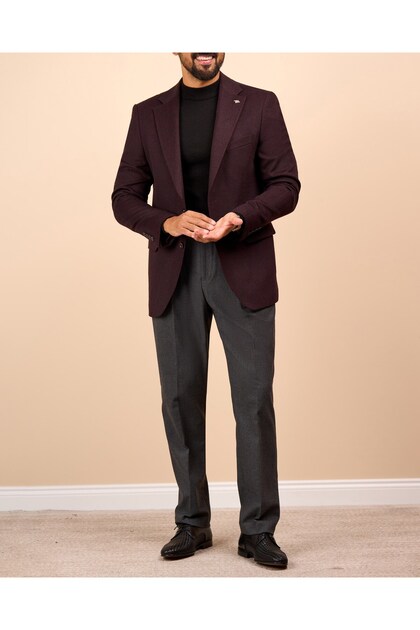 Slim Fit Mono Collar Pocket Men's Jacket Burgundy T20221-10