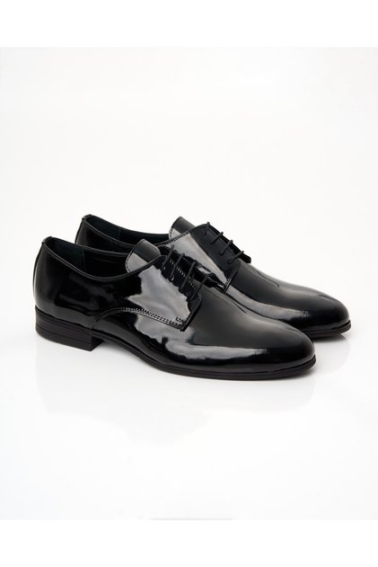 Italian Style Internal and External Natural Laced Patent Leather Men's Shoes Black T15268-01