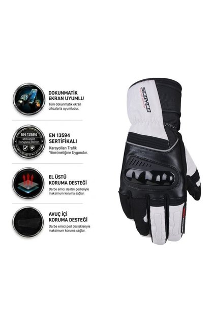 MTR82 Beyaz Motosiklet Eldiveni Uzun Full Koruma Kışlık WaterProof Motorcu Eldiven